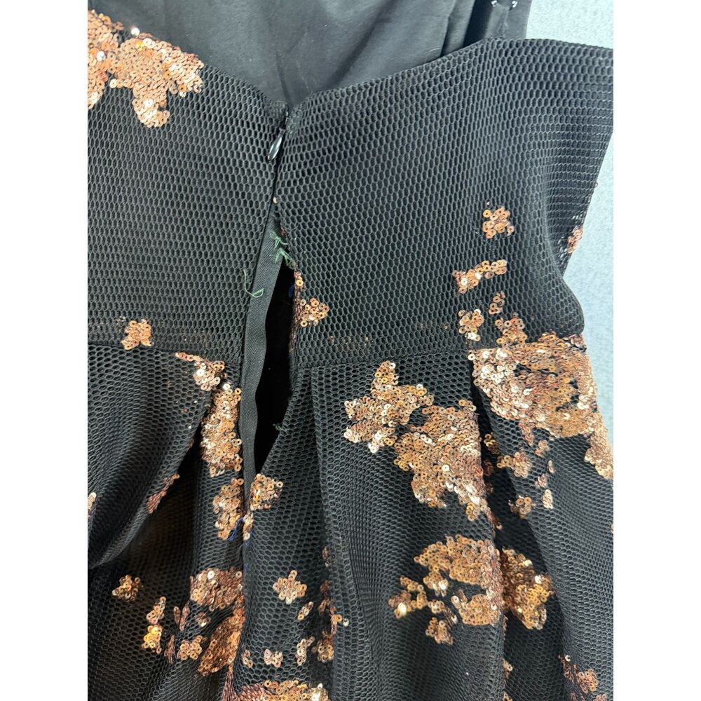 INA Final Black Bronze Sequin Floral Fit & Flare Dress Medium 3421 - Picture 5 of 6